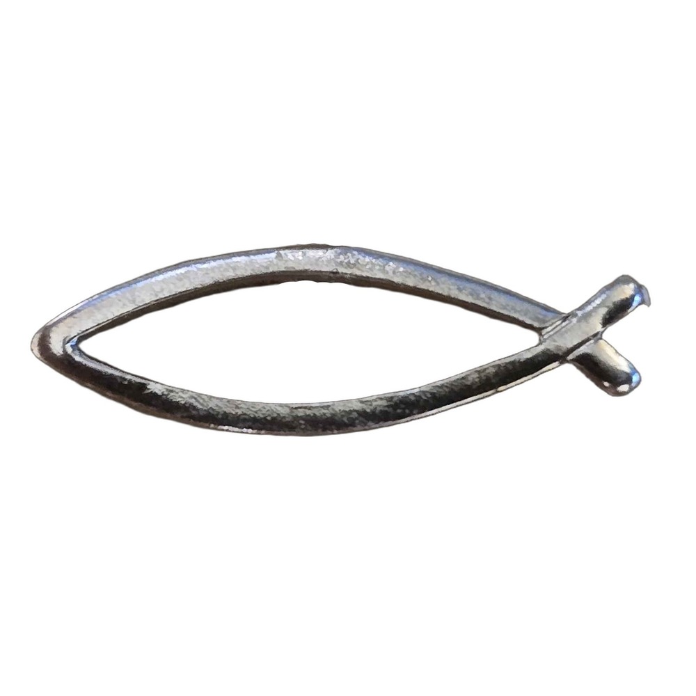 Vintage Silver Tone Ichthus Fish Christian Lapel Vest Hat Pin K14
